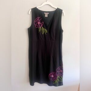 Kenar size 12 black linen/rayon dress with embroidery fully lined side z…